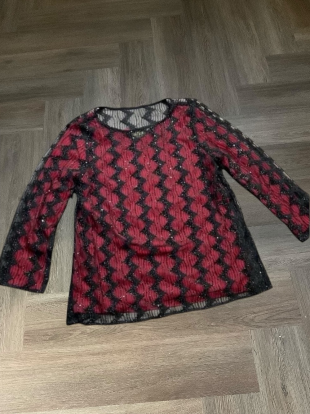 Vintage‎ Bob Mackie Wearable Art Top Womens Large Red Black Sheer Sequin Holiday